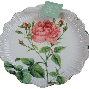 Soho Loft Pink Rose Scalloped Set of 4 11" Melamine Dinner Plates White NWT RARE